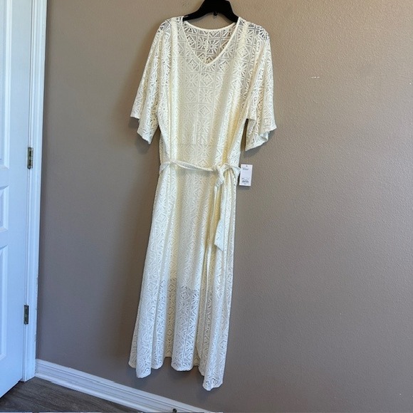 NWT Croft & Barrow Women's Ivory White‎ Flutter Sleeve V-Neck Lace Dress XXL - Picture 6 of 9